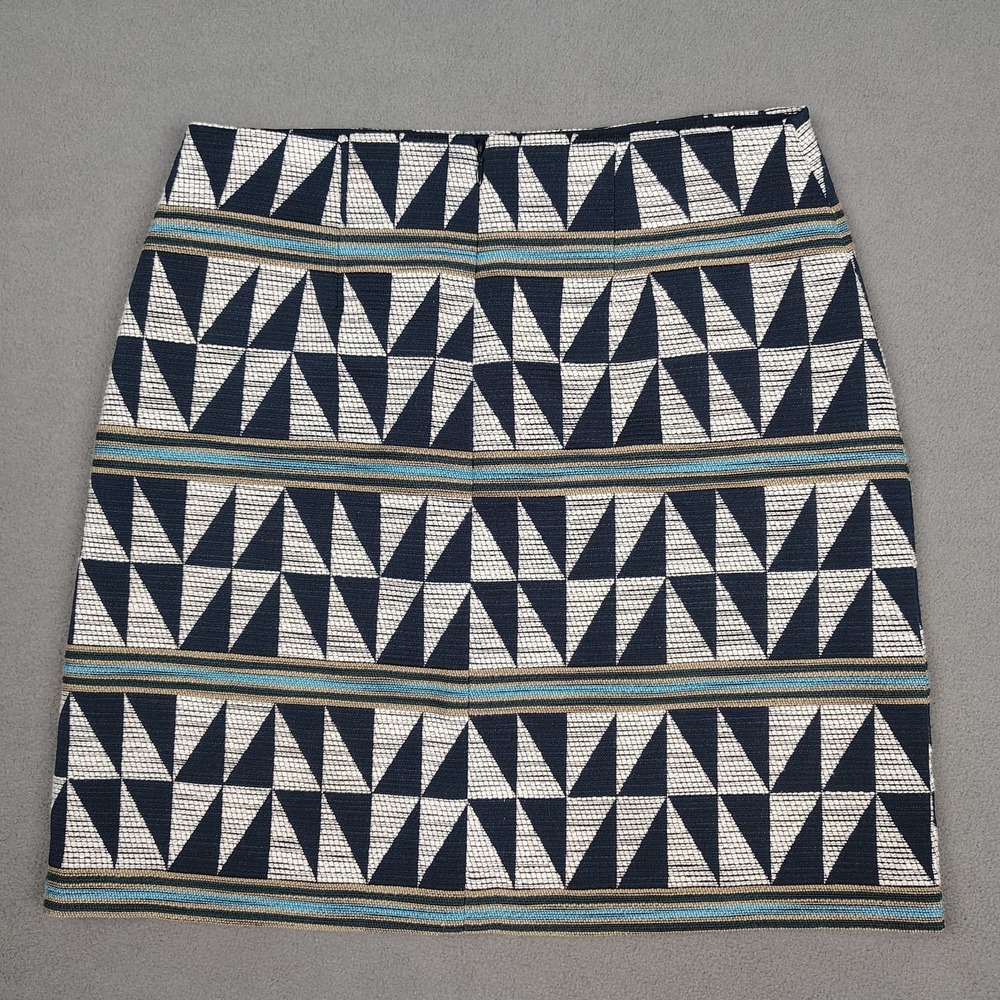 Ann Taylor‎ Pencil Skirt Women 4 Blue White Geometric Triangles Career New $89 - Picture 9 of 12